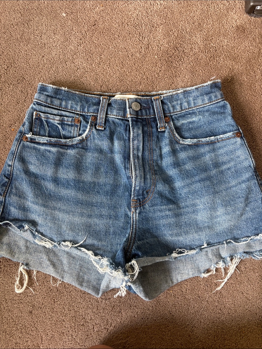 Abercrombie & Fitch Distressed Blue High-Rise Denim Shorts
